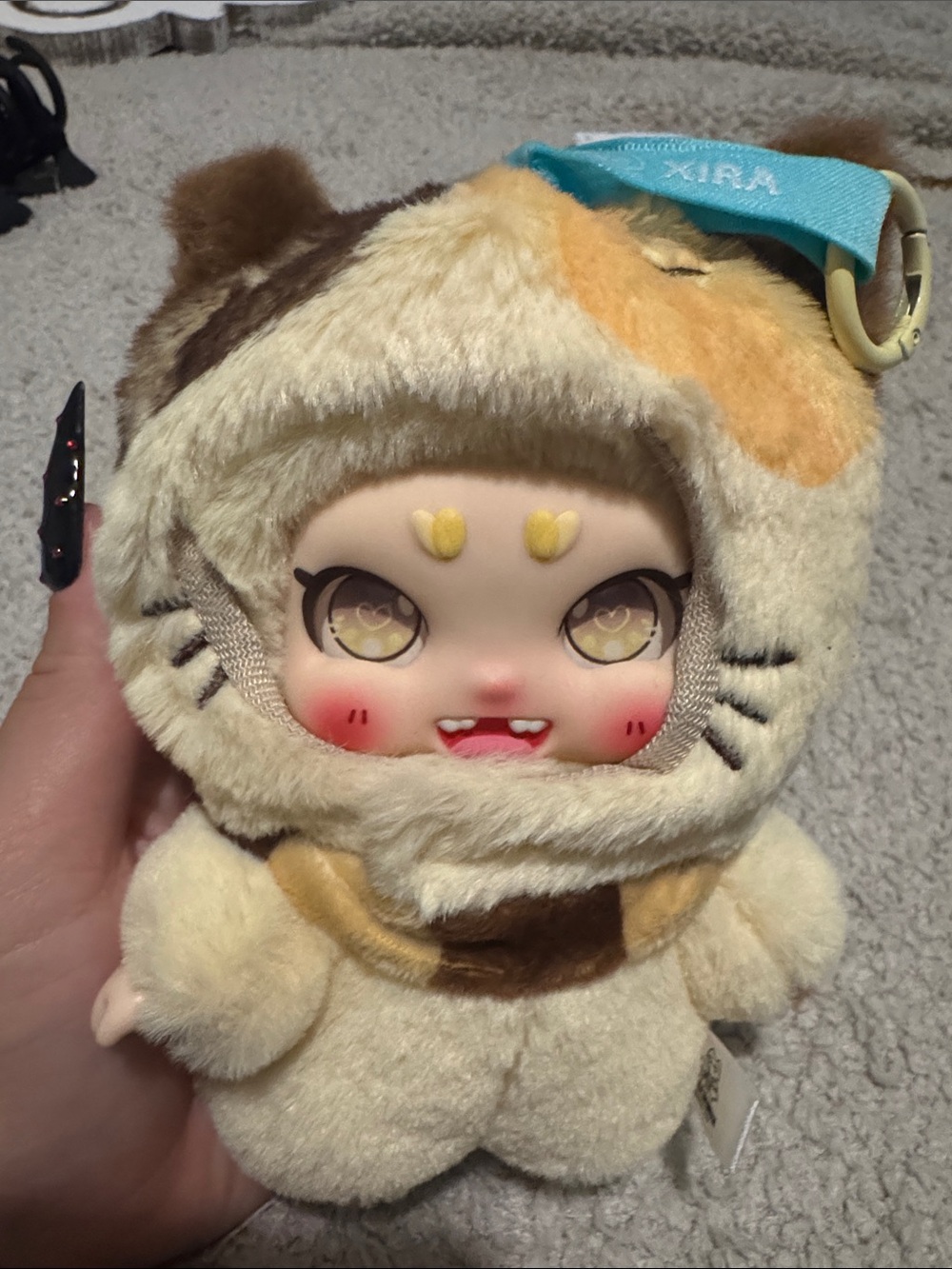 Kawaii Plush Doll in Cream & Brown Cat Outfit
